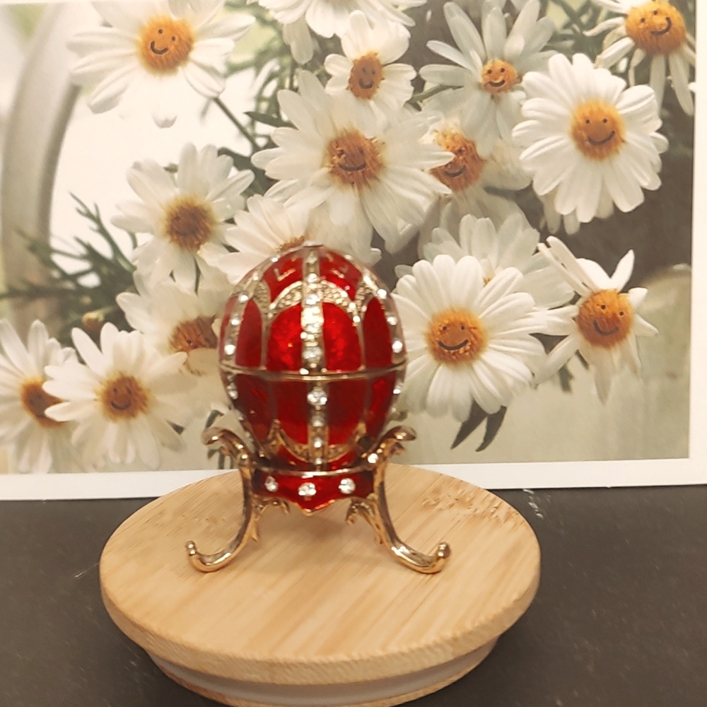 Mini Ruby Red Enamel Fabrege' Egg Replica Trinket Box